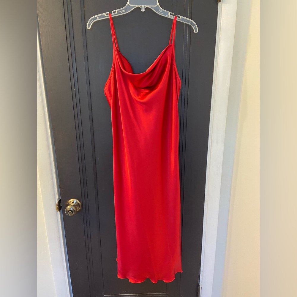 NWT red Bebe cowl neck satin dress